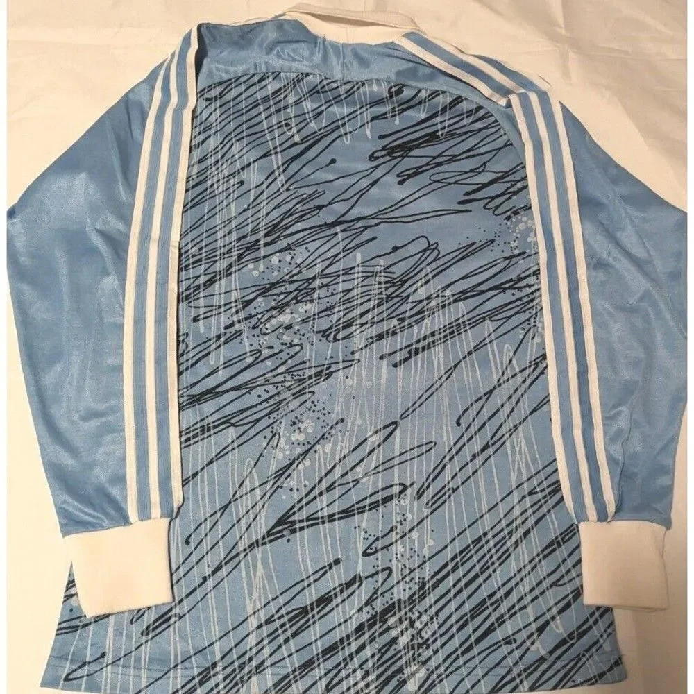 * Vintage 80s Adidas Goalkeeper Futbol Shirt Soccer Jersey Blue Size Tag Faded